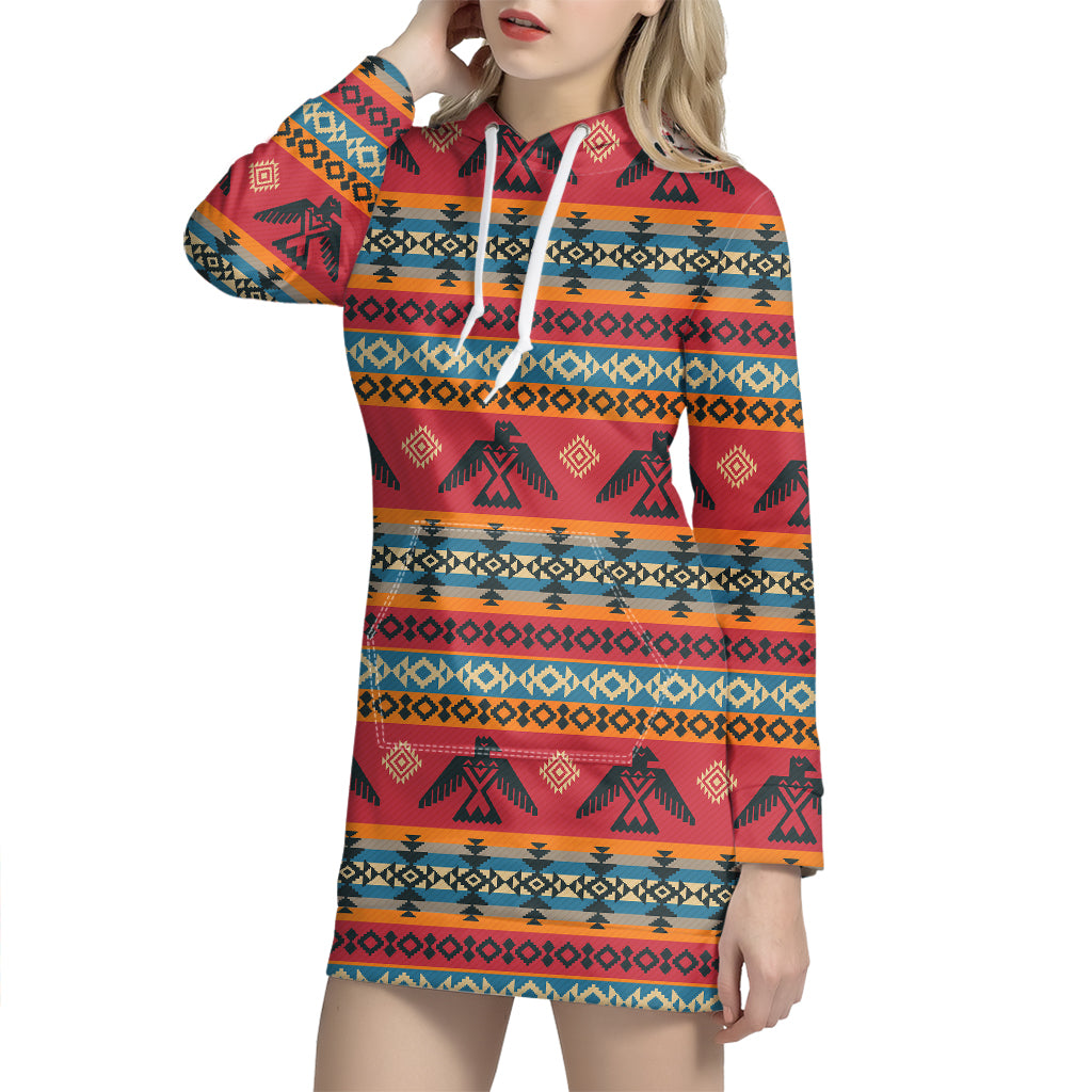 Native American Eagle Pattern Print Hoodie Dress