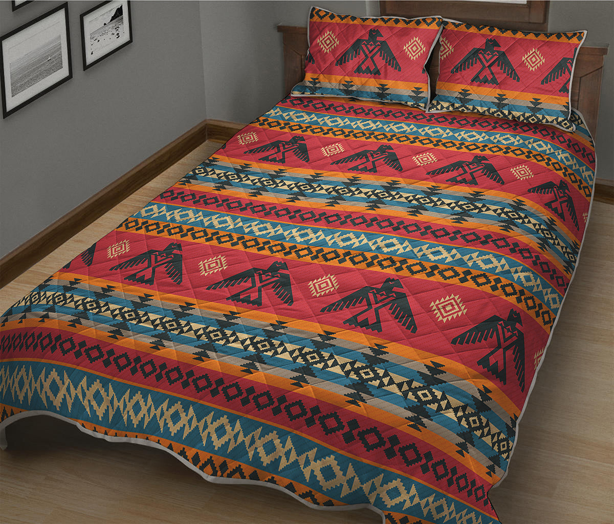 Native American Eagle Pattern Print Quilt Bed Set