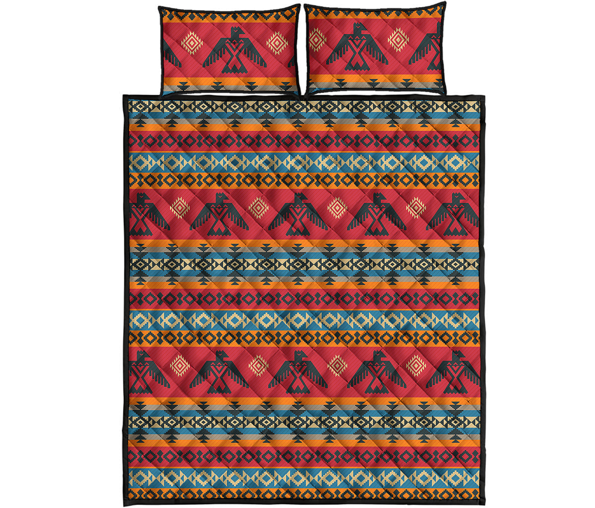Native American Eagle Pattern Print Quilt Bed Set