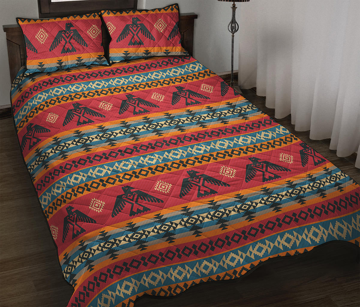 Native American Eagle Pattern Print Quilt Bed Set