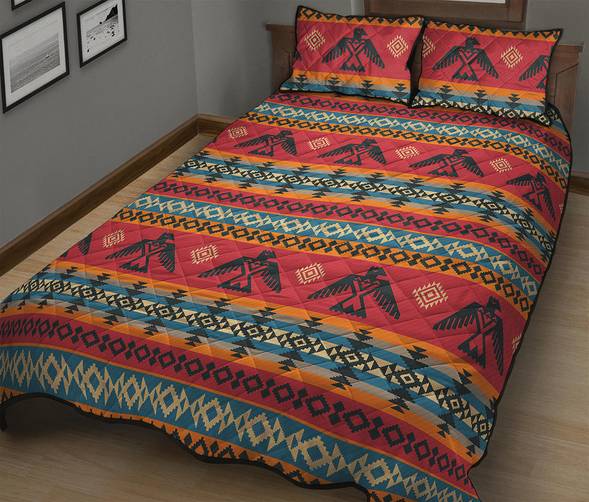 Native American Eagle Pattern Print Quilt Bed Set