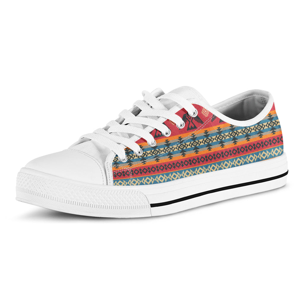 Native American Eagle Pattern Print White Low Top Shoes