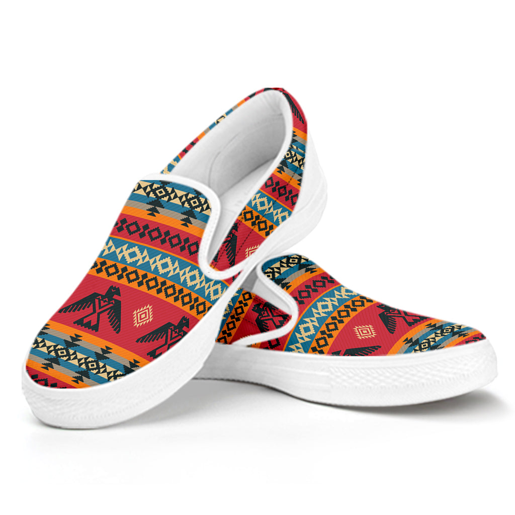 Native American Eagle Pattern Print White Slip On Shoes