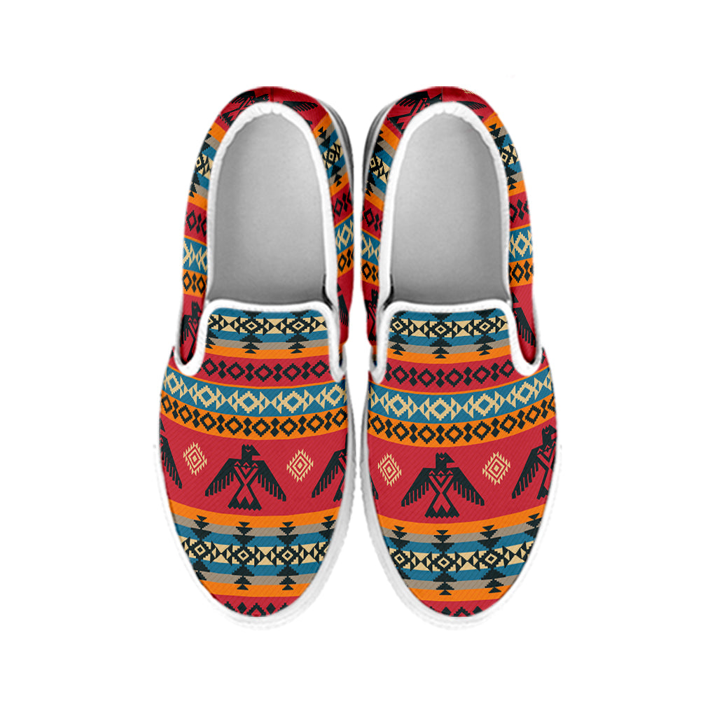 Native American Eagle Pattern Print White Slip On Shoes