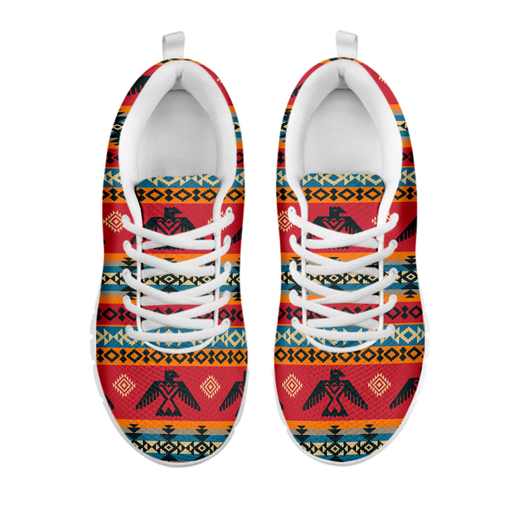 Native American Eagle Pattern Print White Sneakers