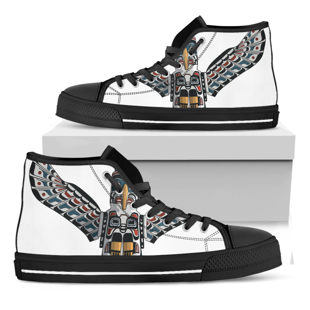 Native American Eagle Totem Print Black High Top Shoes