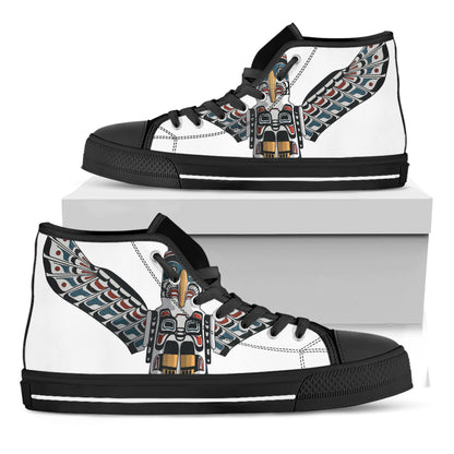 Native American Eagle Totem Print Black High Top Shoes