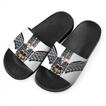 Native American Eagle Totem Print Black Slide Sandals