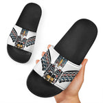 Native American Eagle Totem Print Black Slide Sandals
