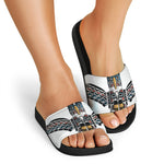 Native American Eagle Totem Print Black Slide Sandals