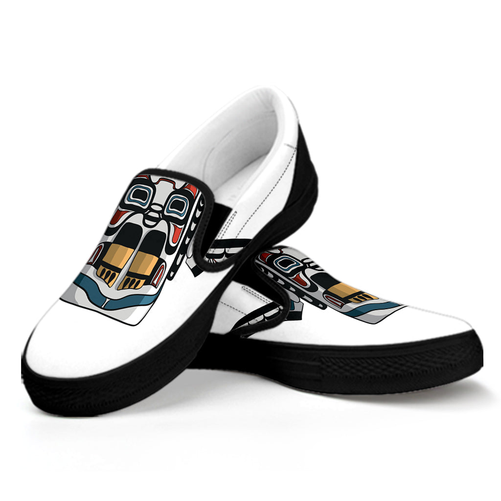 Native American Eagle Totem Print Black Slip On Shoes
