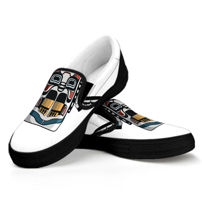 Native American Eagle Totem Print Black Slip On Shoes