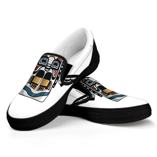Native American Eagle Totem Print Black Slip On Shoes