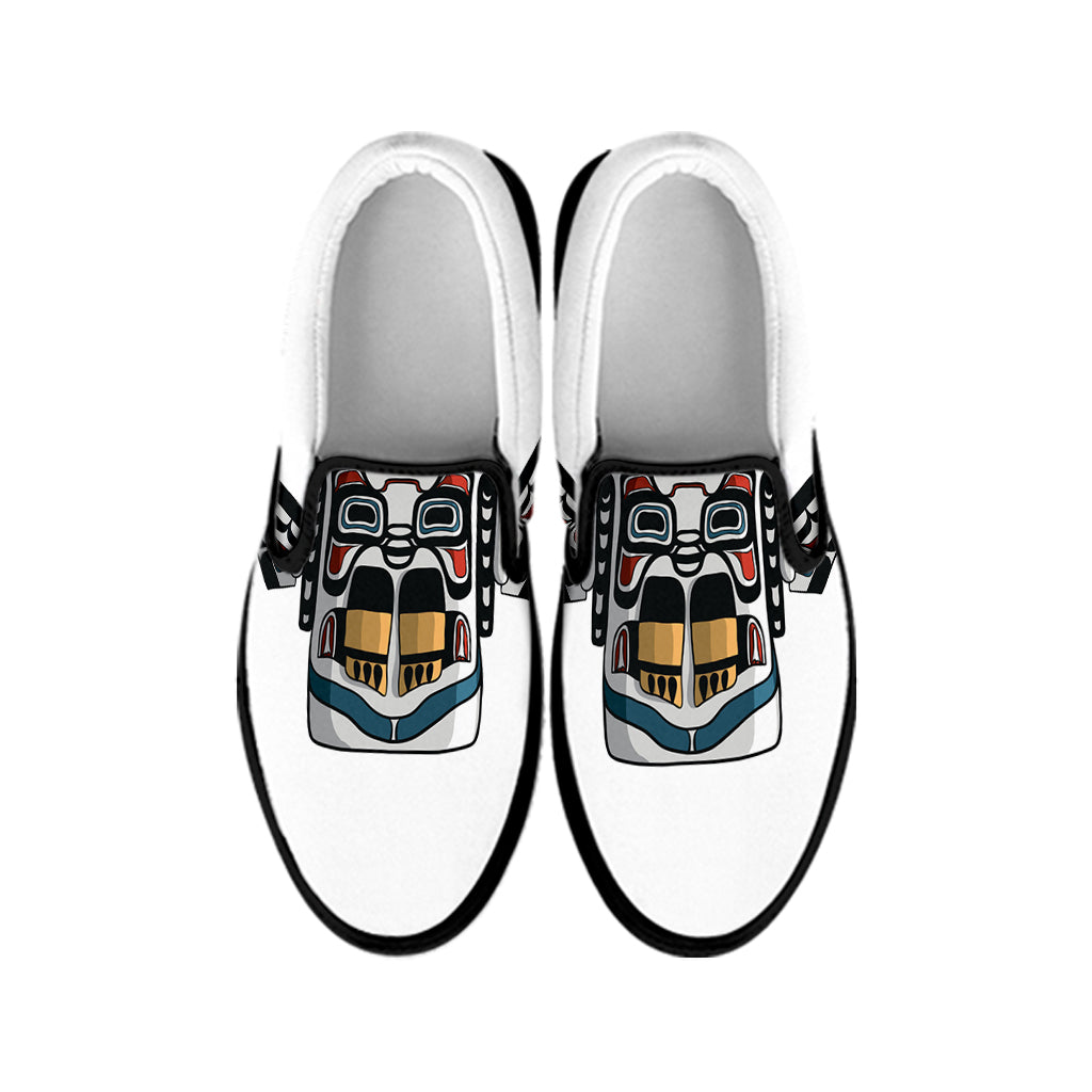 Native American Eagle Totem Print Black Slip On Shoes