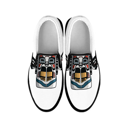 Native American Eagle Totem Print Black Slip On Shoes