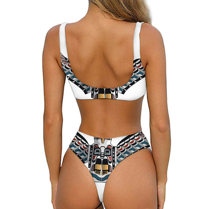 Native American Eagle Totem Print Front Bow Tie Bikini
