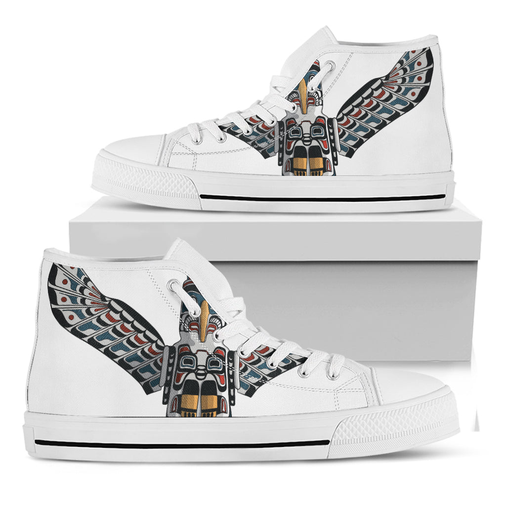 Native American Eagle Totem Print White High Top Shoes