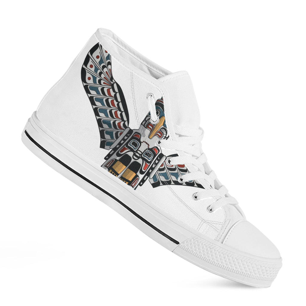 Native American Eagle Totem Print White High Top Shoes