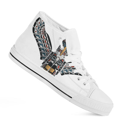 Native American Eagle Totem Print White High Top Shoes