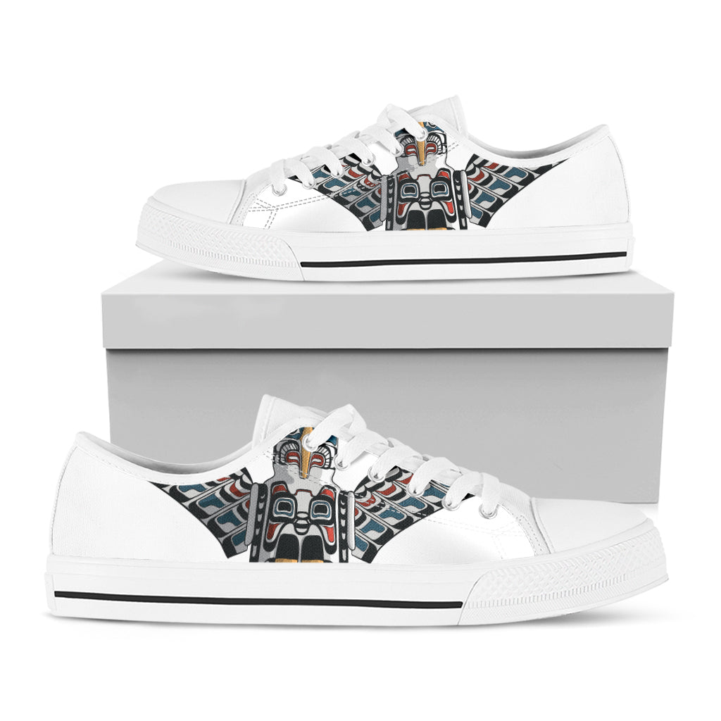 Native American Eagle Totem Print White Low Top Shoes