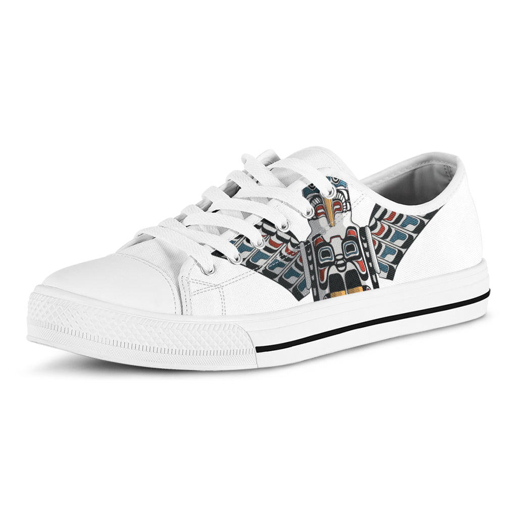 Native American Eagle Totem Print White Low Top Shoes