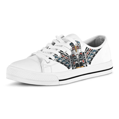 Native American Eagle Totem Print White Low Top Shoes