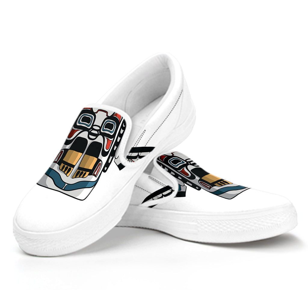 Native American Eagle Totem Print White Slip On Shoes