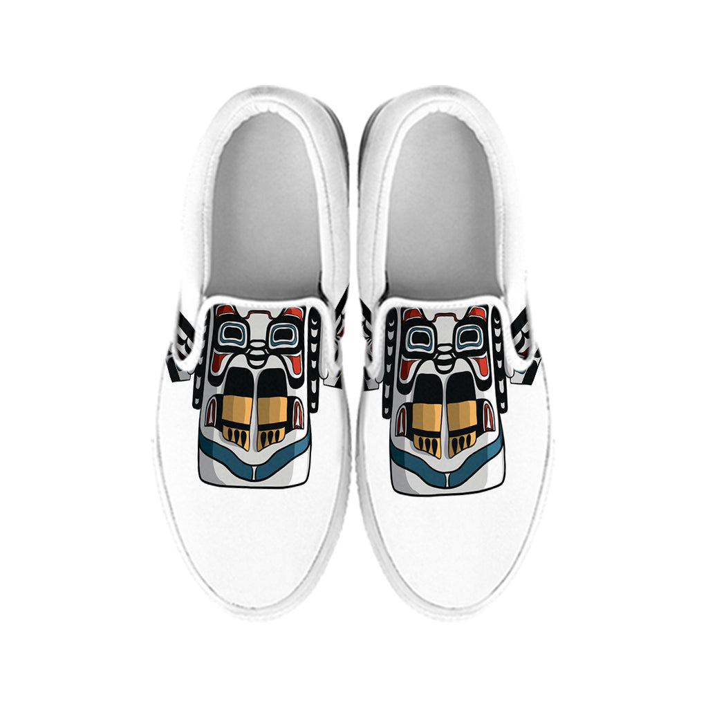 Native American Eagle Totem Print White Slip On Shoes