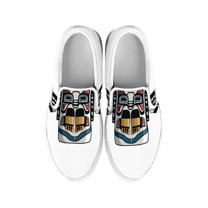 Native American Eagle Totem Print White Slip On Shoes