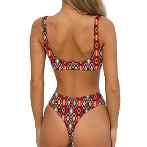 Native American Geometric Pattern Print Front Bow Tie Bikini