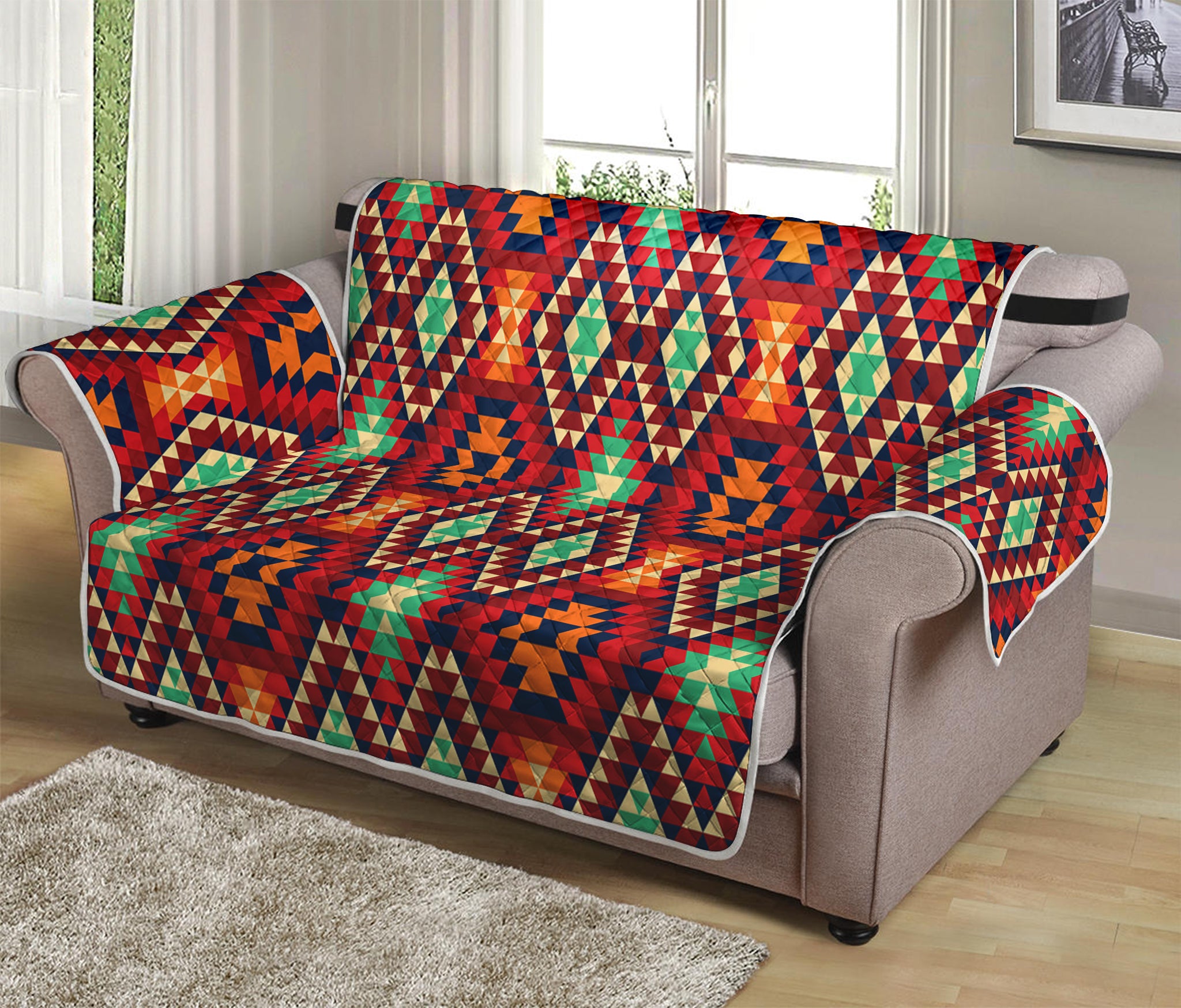 Native American Geometric Pattern Print Loveseat Protector