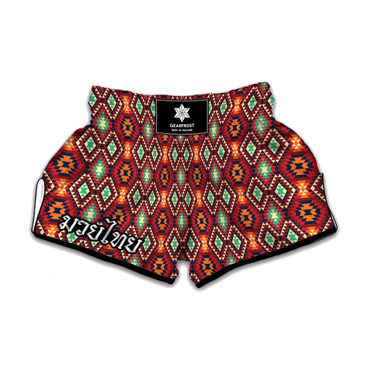 Native American Geometric Pattern Print Muay Thai Boxing Shorts