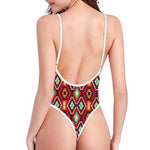 Native American Geometric Pattern Print One Piece High Cut Swimsuit