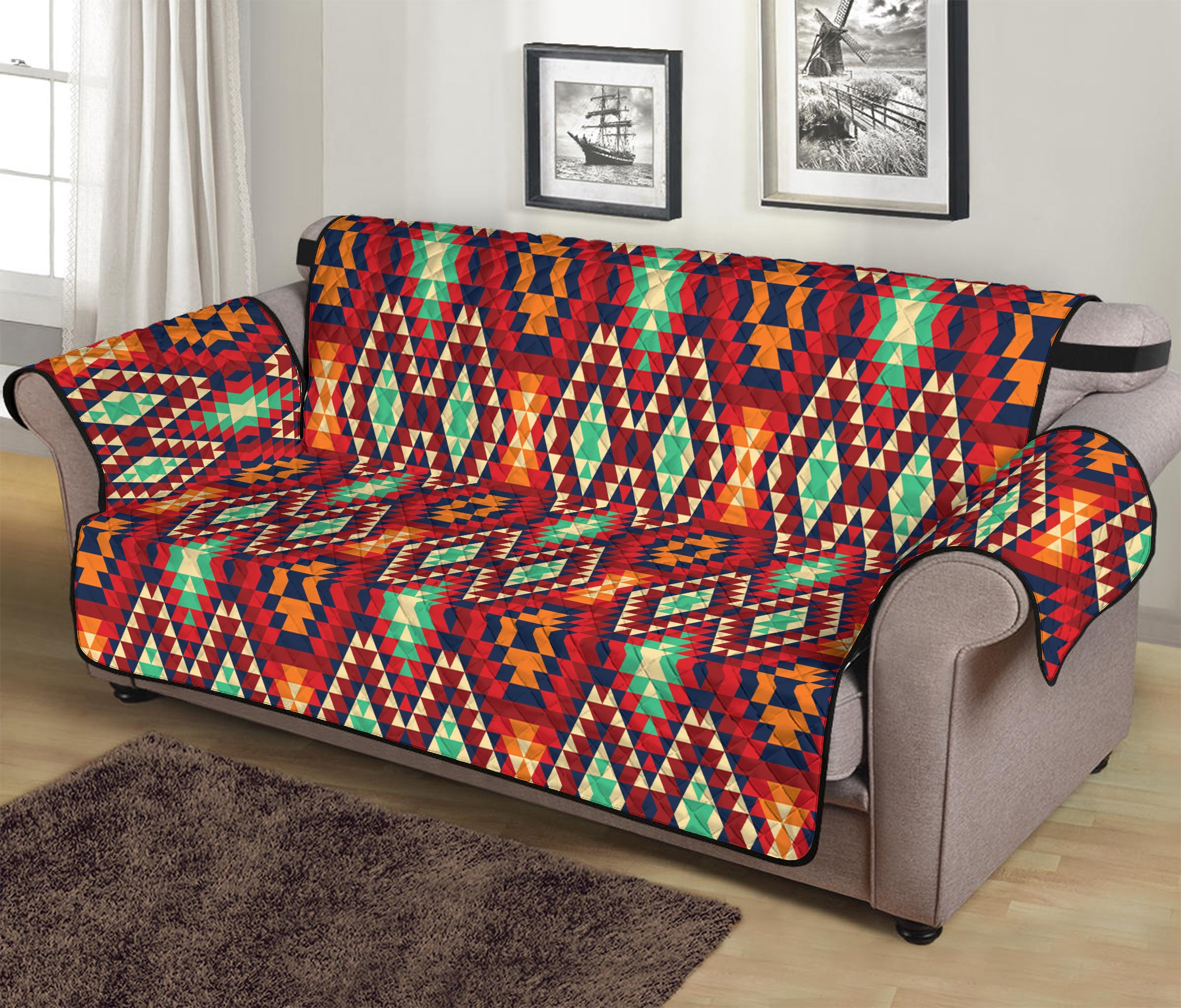 Native American Geometric Pattern Print Sofa Protector