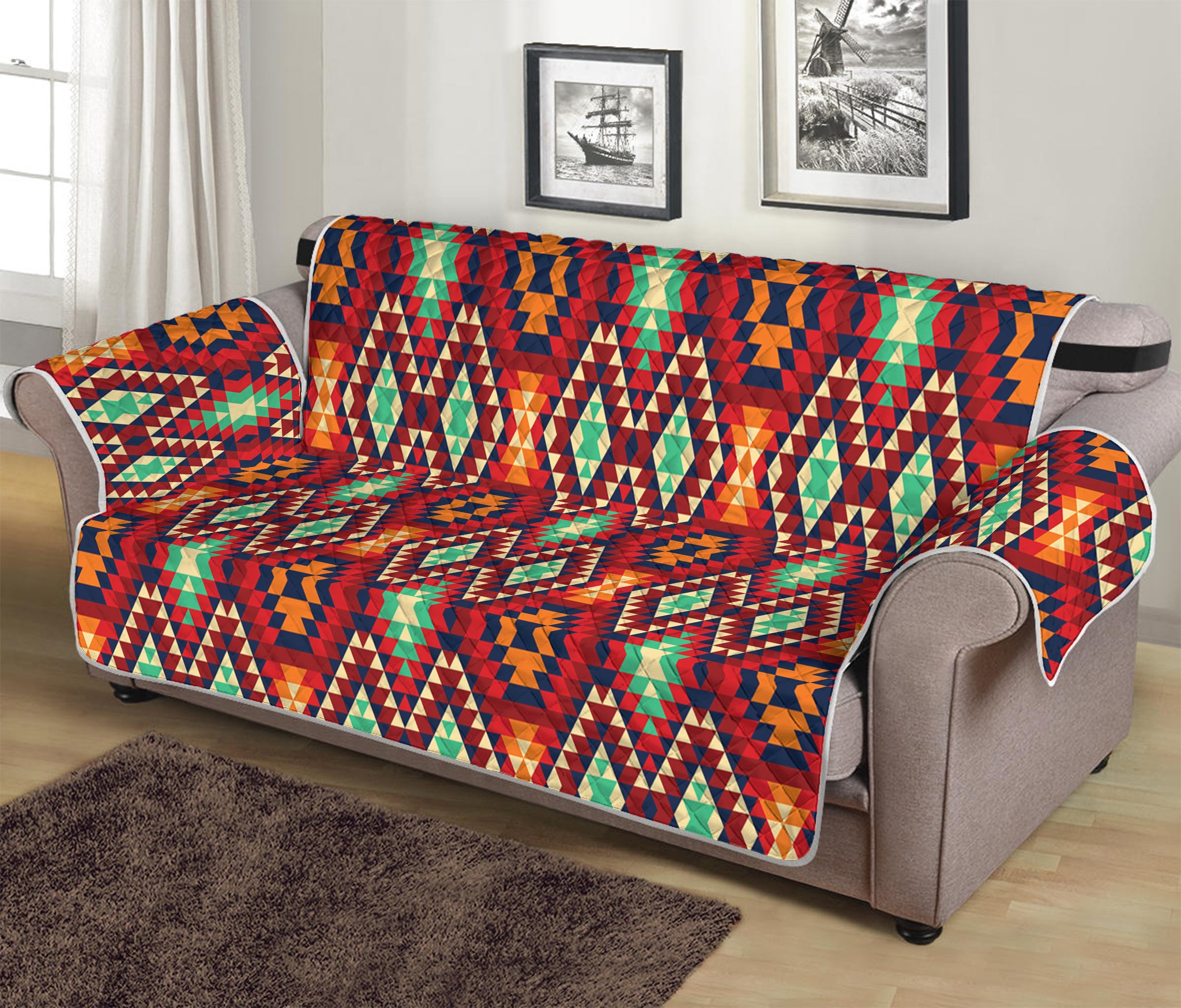 Native American Geometric Pattern Print Sofa Protector