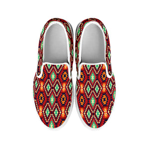 Native American Geometric Pattern Print White Slip On Shoes