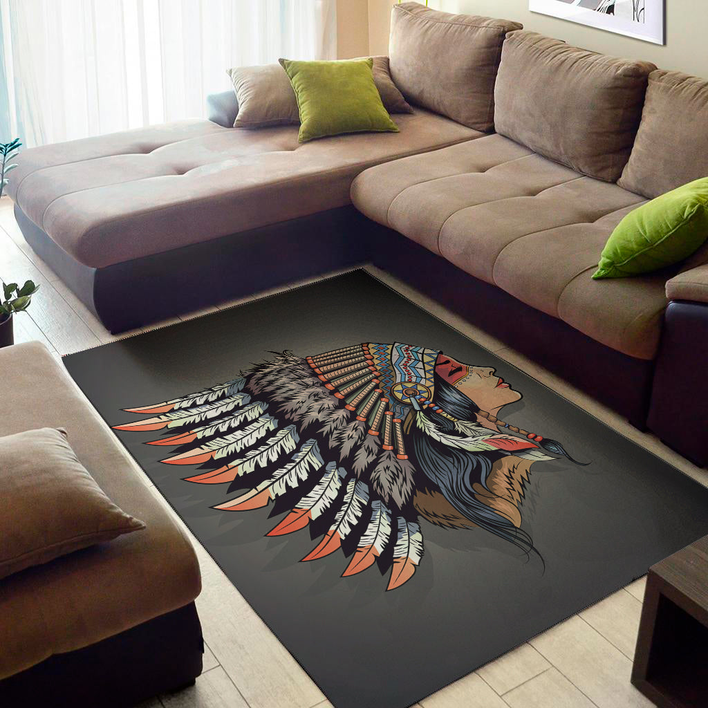 Native American Indian Girl Print Area Rug