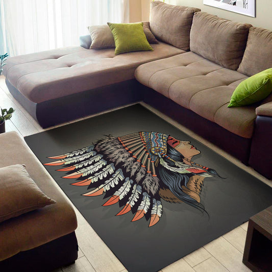 Native American Indian Girl Print Area Rug