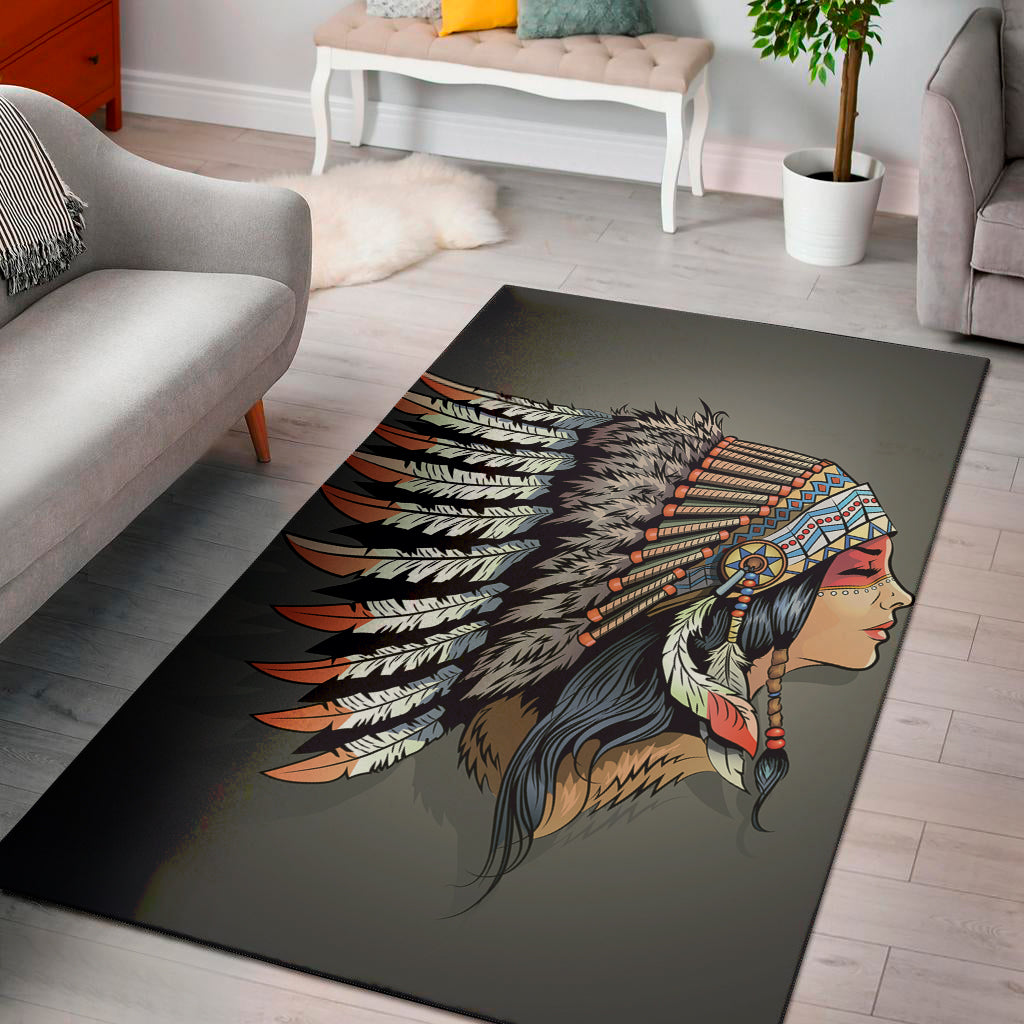 Native American Indian Girl Print Area Rug