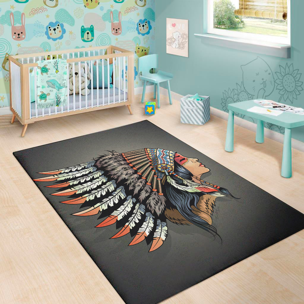 Native American Indian Girl Print Area Rug
