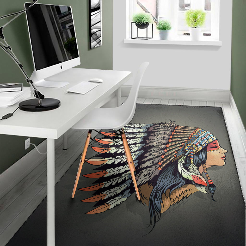 Native American Indian Girl Print Area Rug