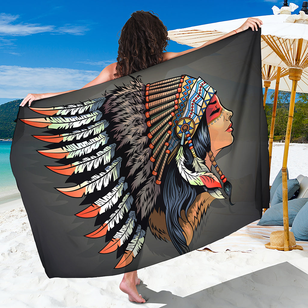 Native American Indian Girl Print Beach Sarong Wrap