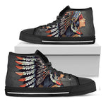Native American Indian Girl Print Black High Top Shoes