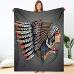 Native American Indian Girl Print Blanket