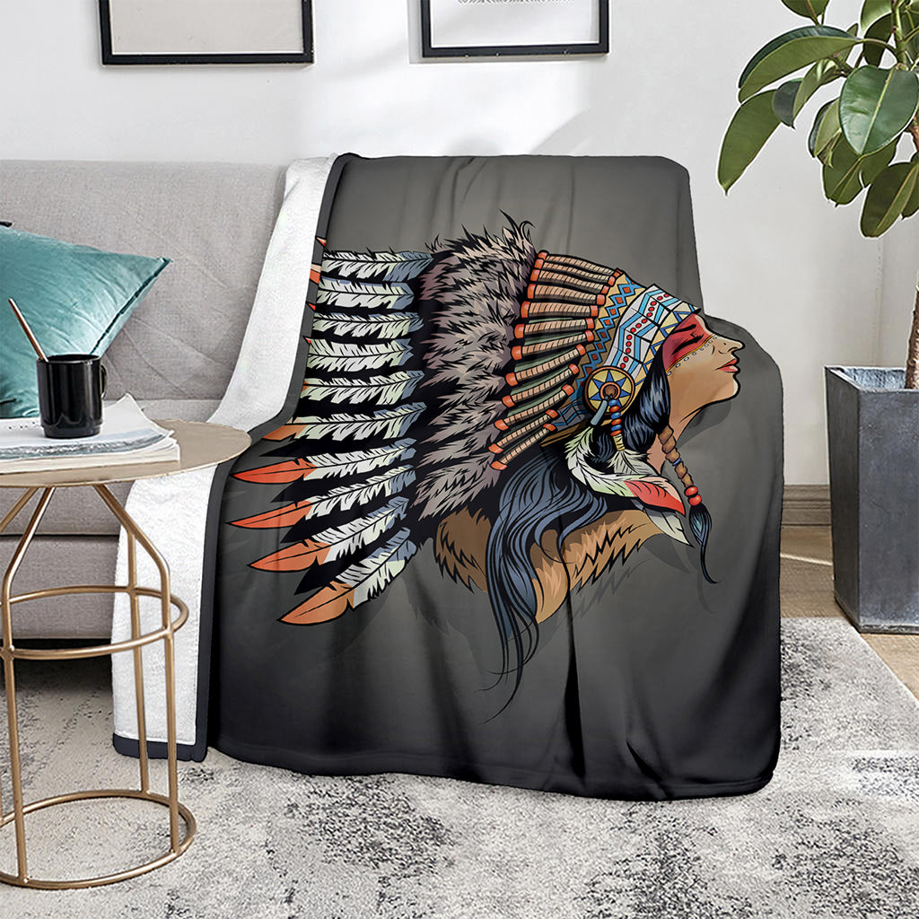 Native American Indian Girl Print Blanket
