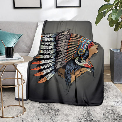Native American Indian Girl Print Blanket