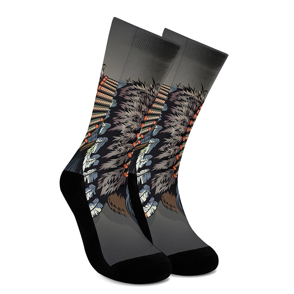 Native American Indian Girl Print Crew Socks