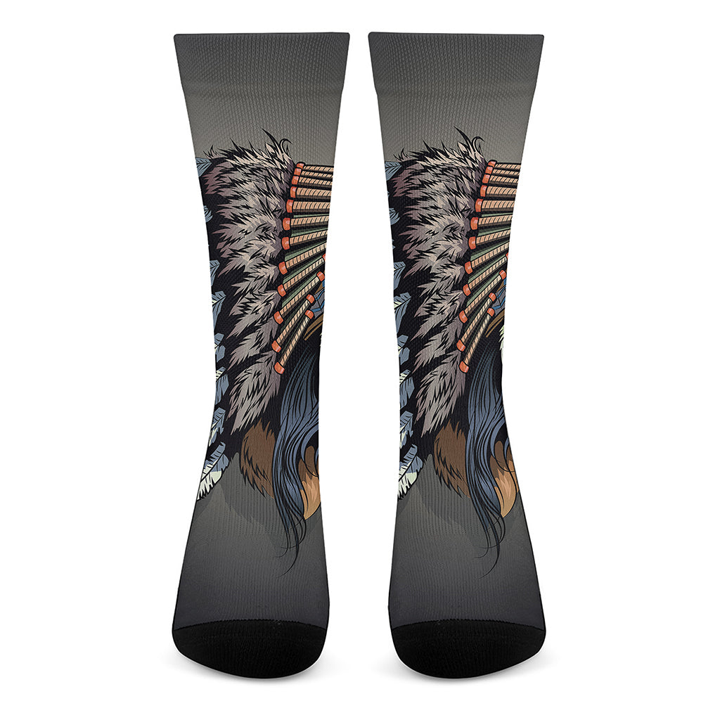 Native American Indian Girl Print Crew Socks