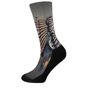 Native American Indian Girl Print Crew Socks