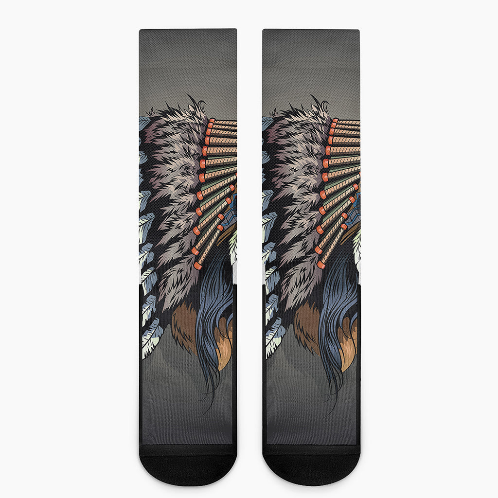 Native American Indian Girl Print Crew Socks